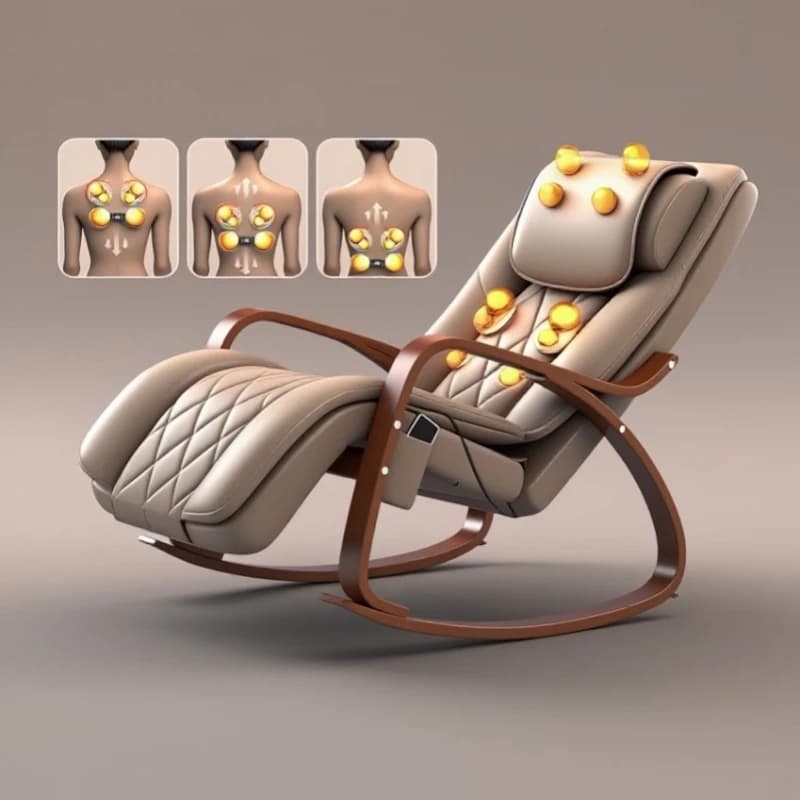 Massaggio ergonomico Sedia reclinabile a dondolo Calore e vibrazione Massaggio per la schiena del collo Rimovibile Comodo imbottito Soggiorno Lounge Chai