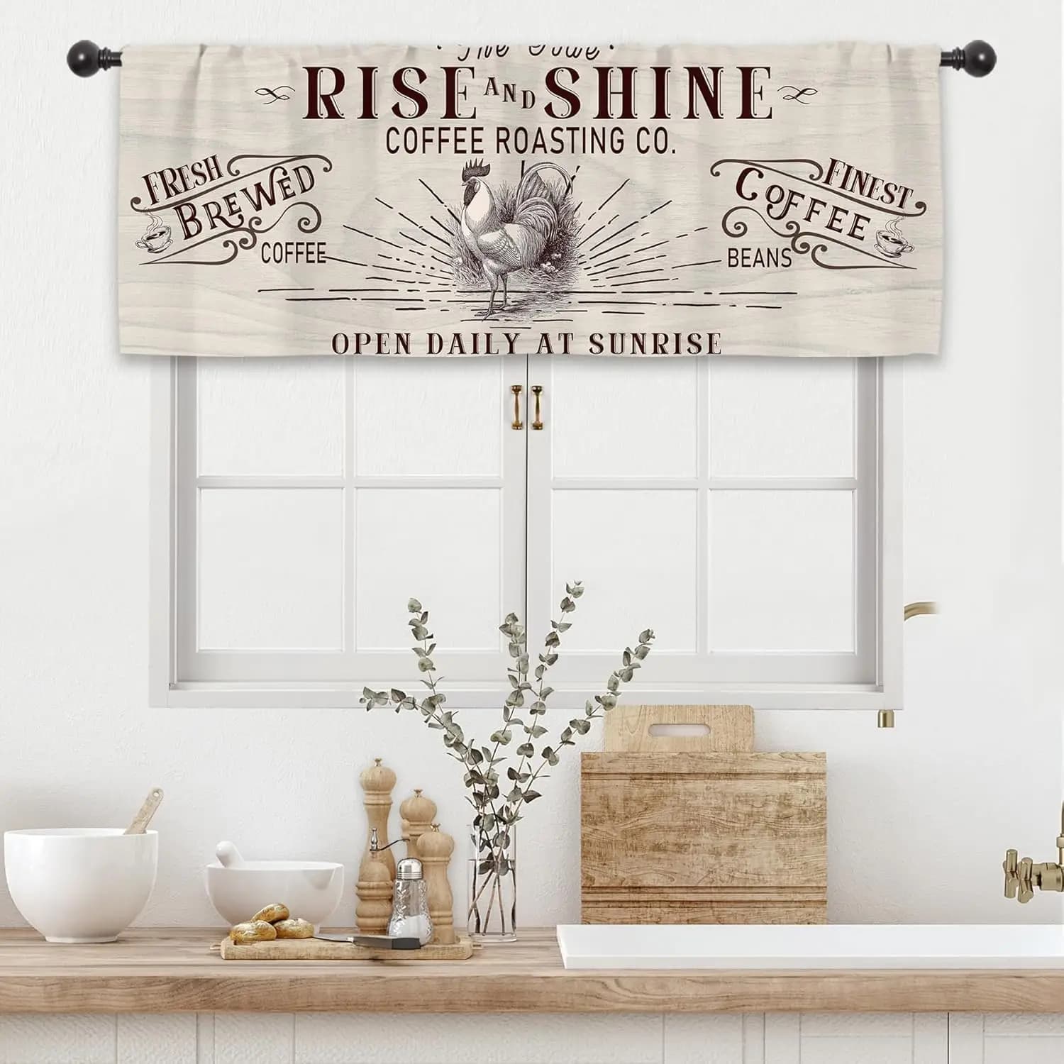 Farmhouse Coffee Curtain Pair 2pcs Rustic Kitchen Valance Window Decoration Cafe Roast Beans Brunch Aesthetic Tapestry Tapestry