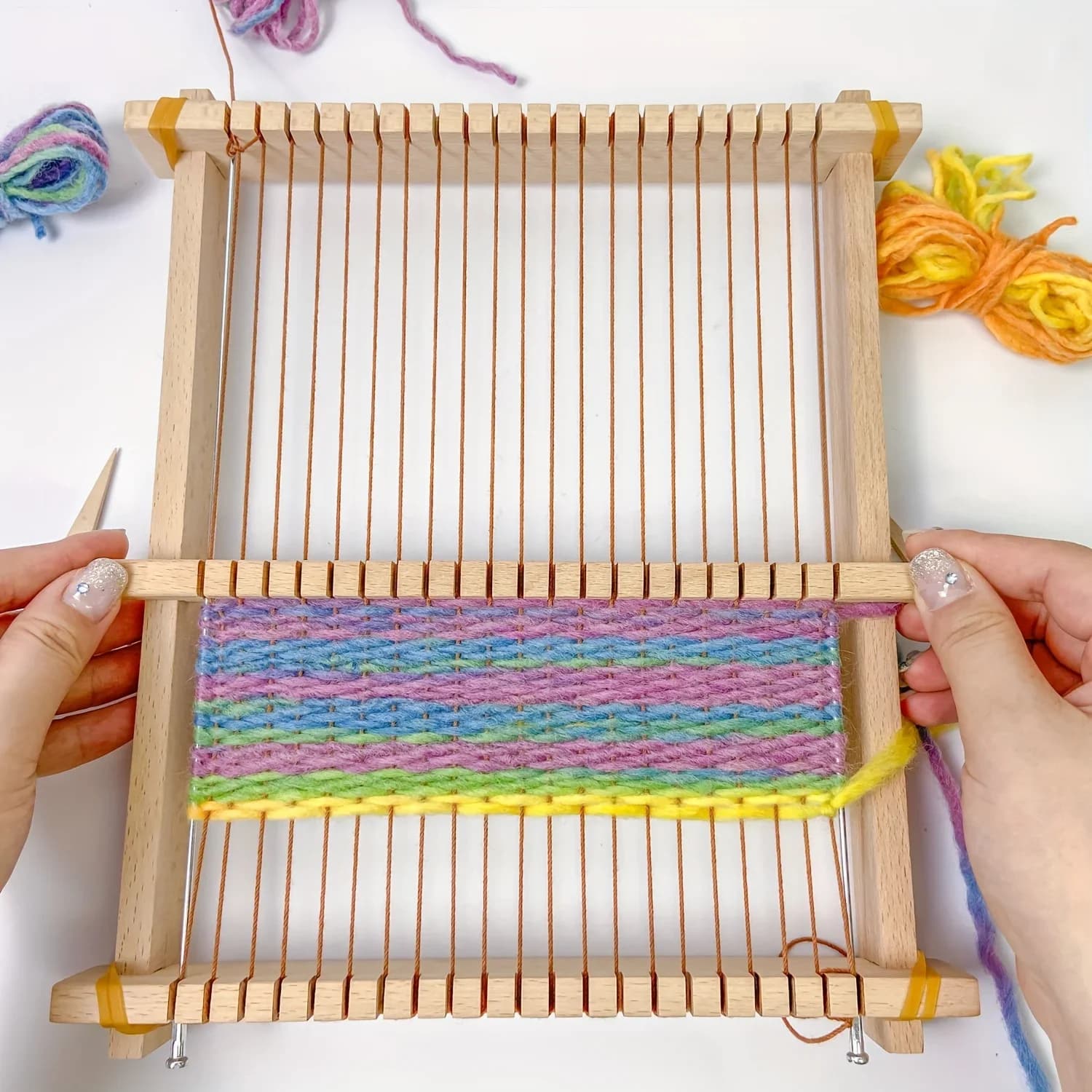 14Pcs Weaving Loom Kit (9x11in) | Multi-Craft Set for Kids, Adults & Beginners with Metal Rods, Needles, Shuttles & Rubber Bands