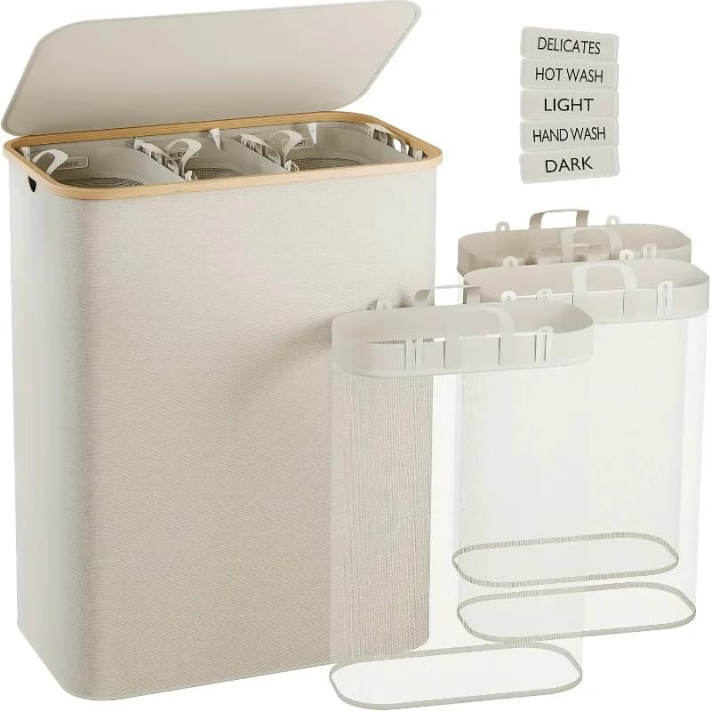 Extra large linen basket 160 liters with lid Internal bags with 3 griglie Handles for linen basket Labels Folding linen basket