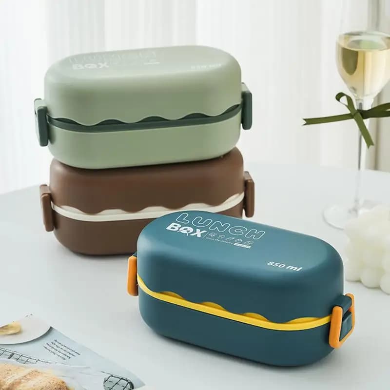 Bento Box portatile per microonde a doppio strato da 850 ml con contenitore per alimenti sigillato a prova di perdite per stoviglie