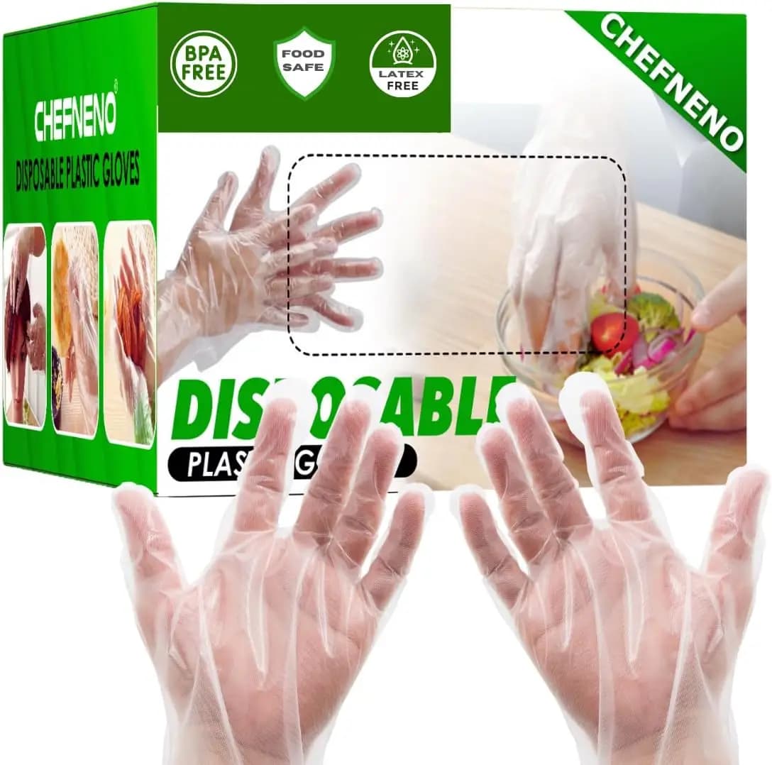Guanti monouso in plastica per la preparazione degli alimenti, 700-1200 pezzi, senza lattice e senza polvere, taglia unica.