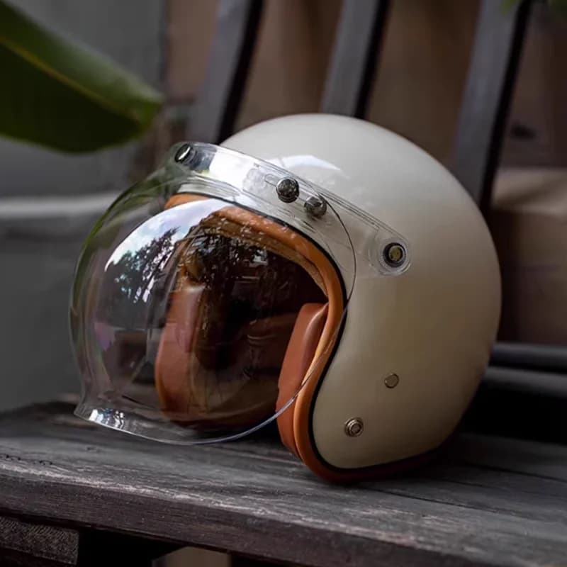 Helmet vintage white glossy Helmet small body electric bike Helmet three quarters with visiera bubble helmet for all seasons