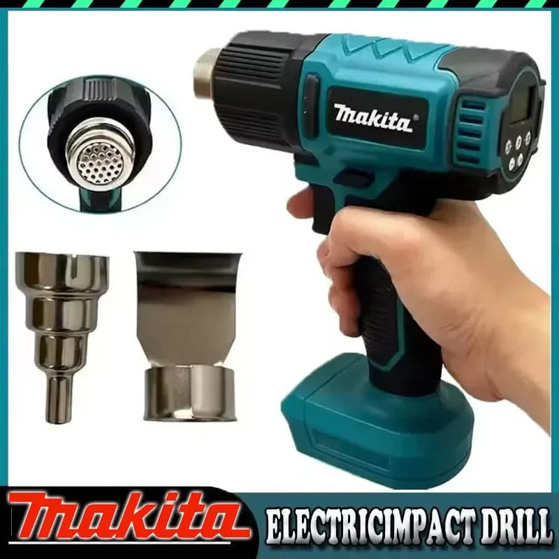 Pistola Termica Elettrica Portatile Makita, Pistola ad Aria Calda Industriale Senza Fili, Temperatura Regolabile, Batteria 18V, Alta Temperatura per Utensili Fai-da-Te