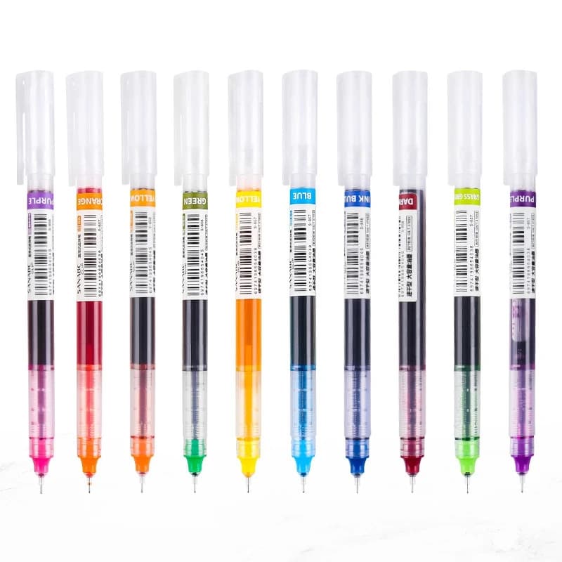 Penna gel liquida diritta da 10 colori Penne gel colorate di grande capacità ad asciugatura rapida Penne roller da 0,5 mm Cancelleria per ufficio scolastico