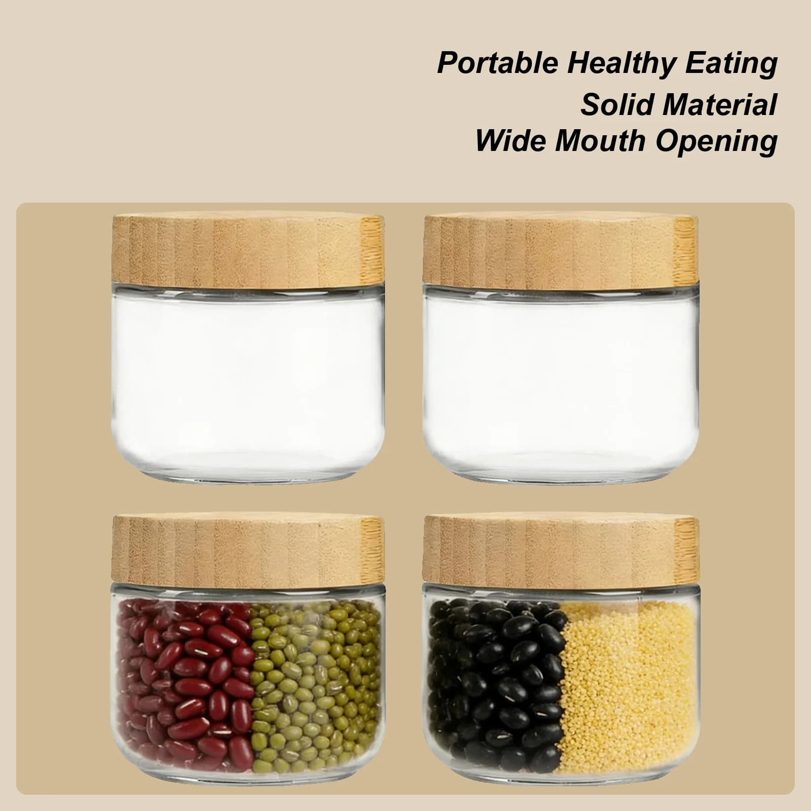 Barattoli in Vetro 4 Pezzi Contenitori Ermetici in Vetro 10oz a Bocca Larga per Yogurt con Coperchi per Preparazione Pasti e Snack
