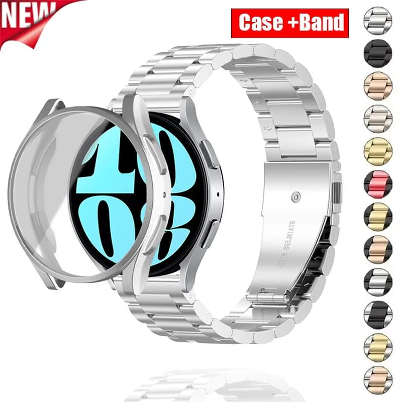 Band+Case for Samsung Galaxy Watch 7/6/5/4 40mm 44mm Stainless Steel Bracelet Watch 6Classic 43mm 47mm Metal Strap TPU Cover