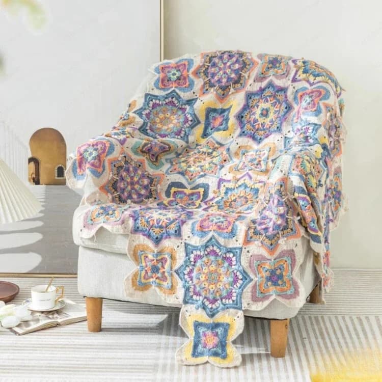 Coperta floreale Essaouira fatta a mano fai da te all'uncinetto filo di cotone intrecciato confezione di materiale con palline di lana