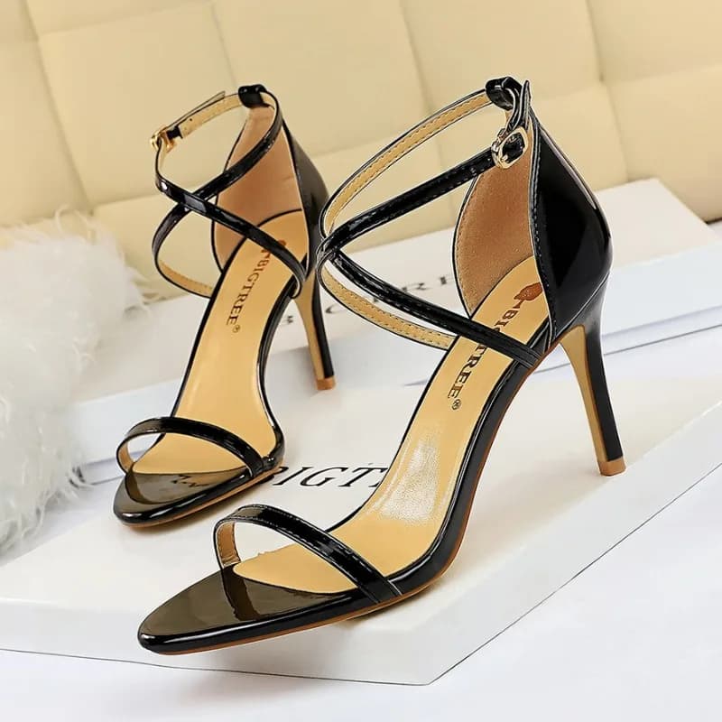 Sandali da Donna con Tacco Alto 8 Cm, Moda Autunno 2026, in Pelle Verniciata di Lusso, Fatti a Mano, Comodi e Sexy
