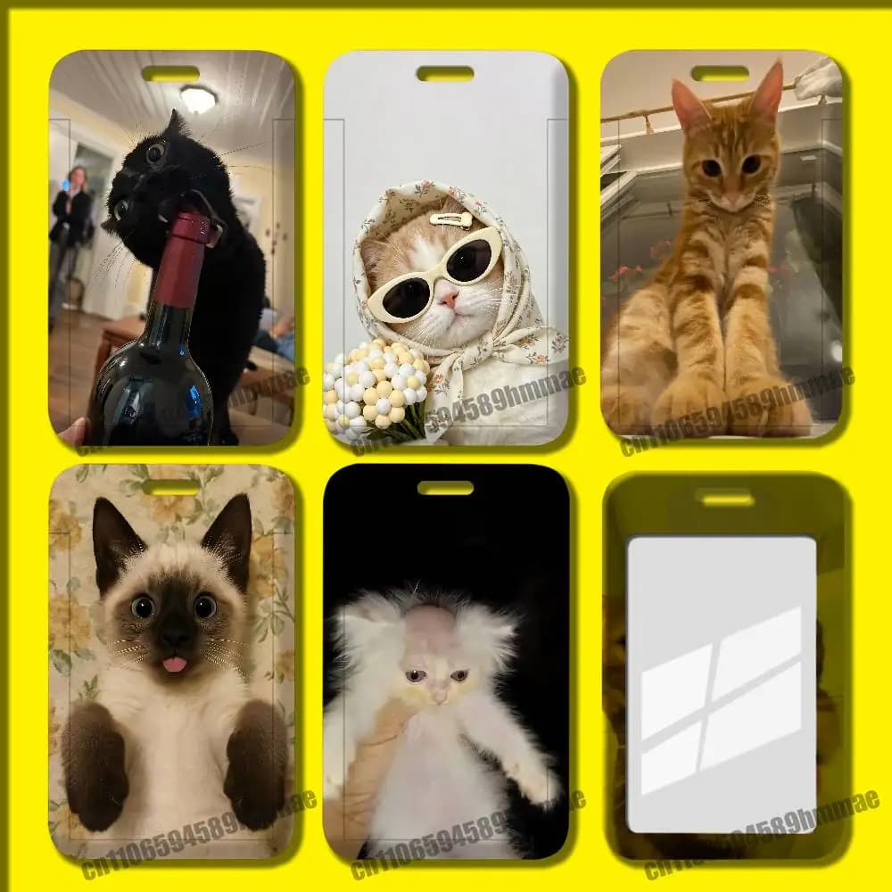 For Cute Funny Kitten Cat Employee ID Card Holder Office Badge Work Student Bank Credit Hard Holders Case Shell