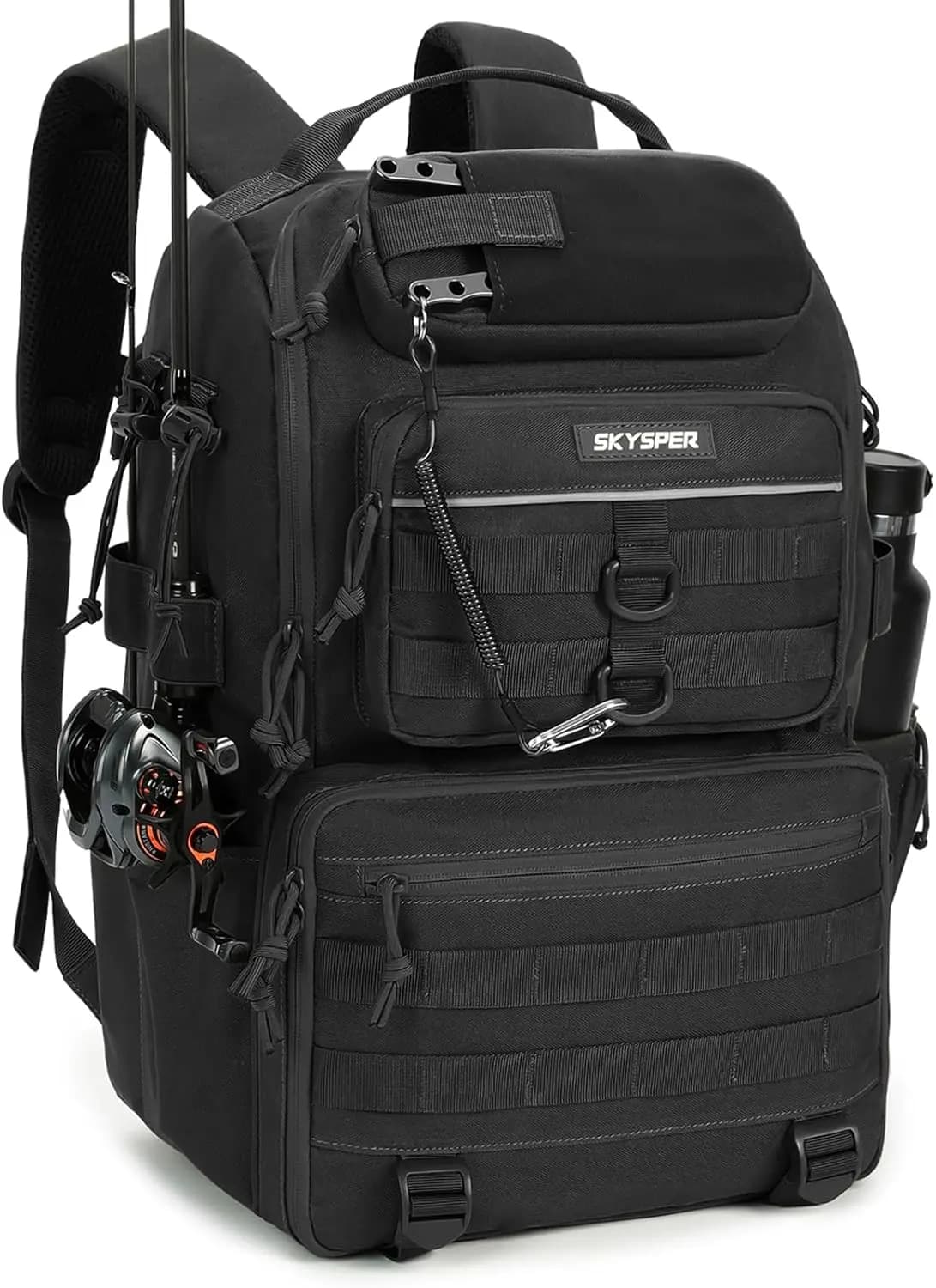 Fishing bag with bag for gear box, 40-litre water resistant equipment bag for fishing bait (black)
