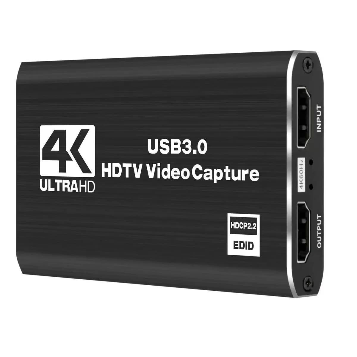 USB 3.0 4K video capture card, HDMI-compatible recorder for HDTV, for game recording, PC, audio and microphone