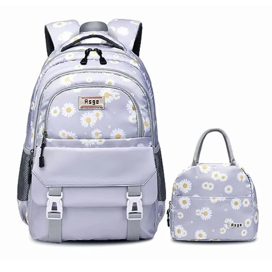 Zaino per Ragazze, Zaino Scolastico per Adolescenti, Borsa per Libri Universitari, Zaino Casual con Porta Pranzo