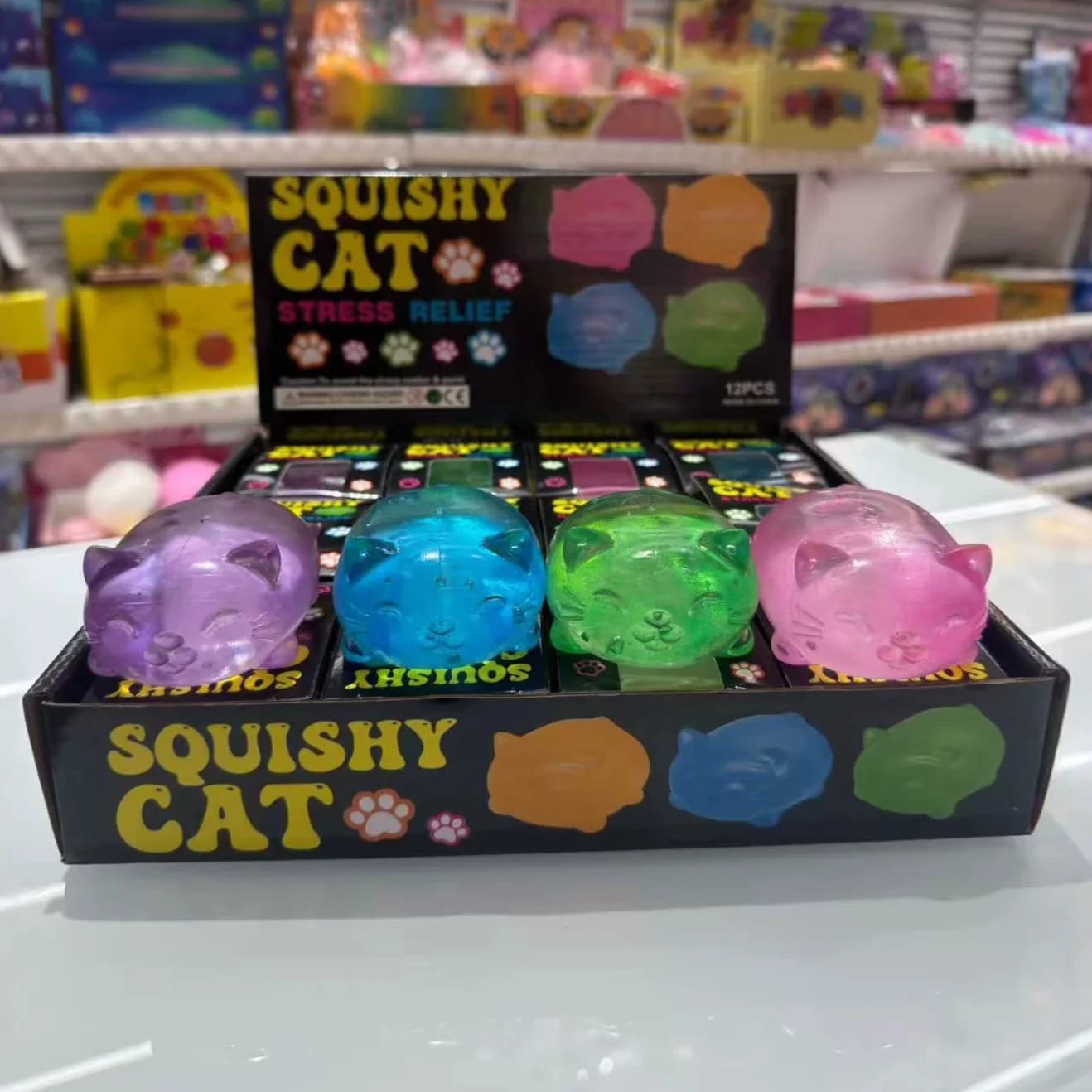 12pcs/Full Case Maltose-Filled Cat Squishy Toy, Slow Rising Cute Animal Stress Relief Decompression Fidget Wholesale