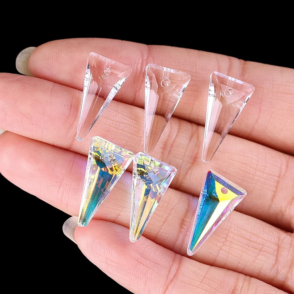 Perle di Vetro Triangolari in Cristallo Aurora per Creazione Gioielli Fai da Te, Prisma a Freccia, Lampadario, Acchiappasole, Tenda, Distanziatori in Vetro