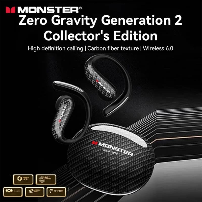 Monster MQO37 Bluetooth 6.0 Sports Headphones TWS Gaming Earphones Noise Reduction HiFi Stereo Music HD Call Headphones with Mic