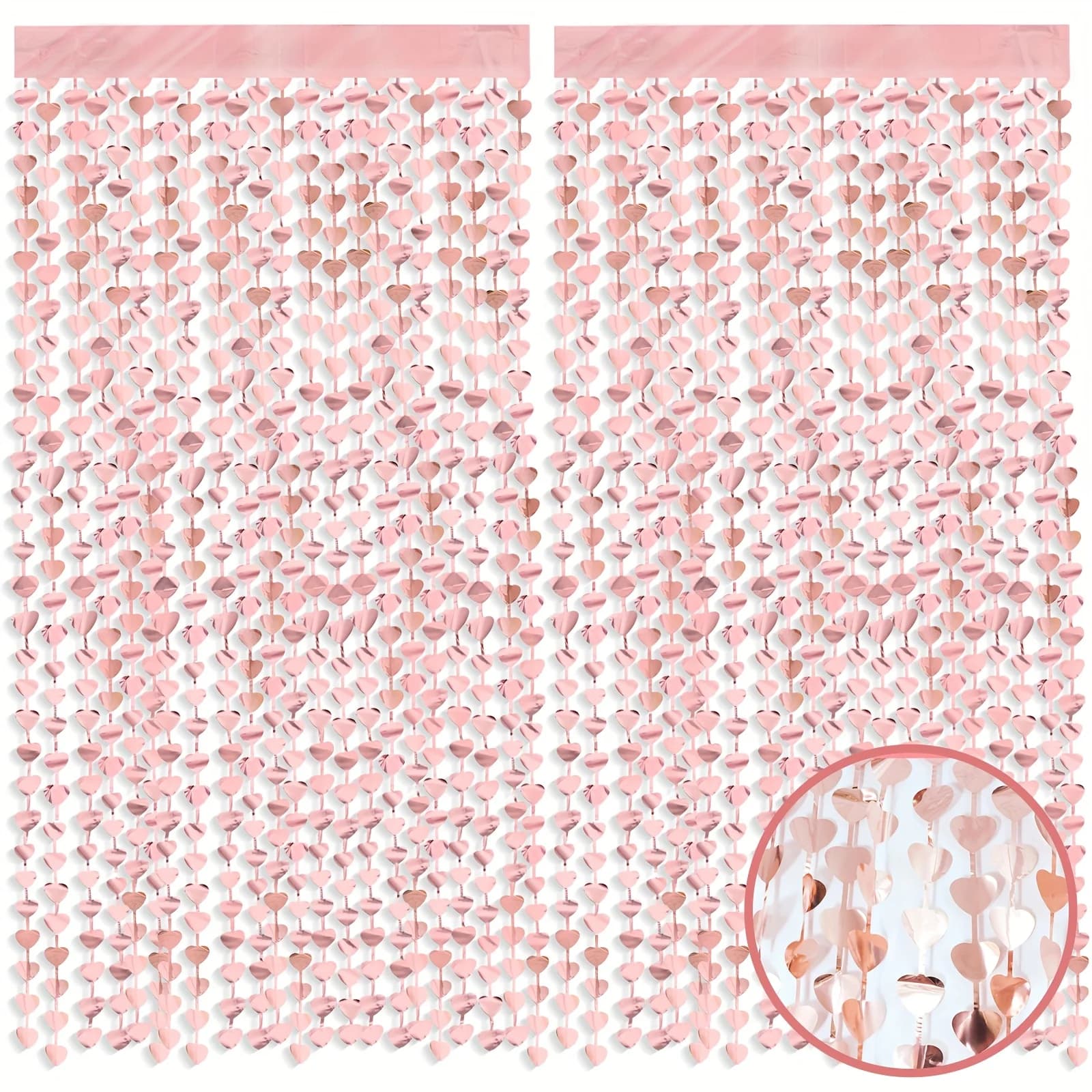 2 pz. Tende a Cuore Glitterate per Decorazioni Feste, Tende a Frange in Lamina per Addio al Nubilato, Doccia Nuziale, Sfondo per Feste di San Valentino