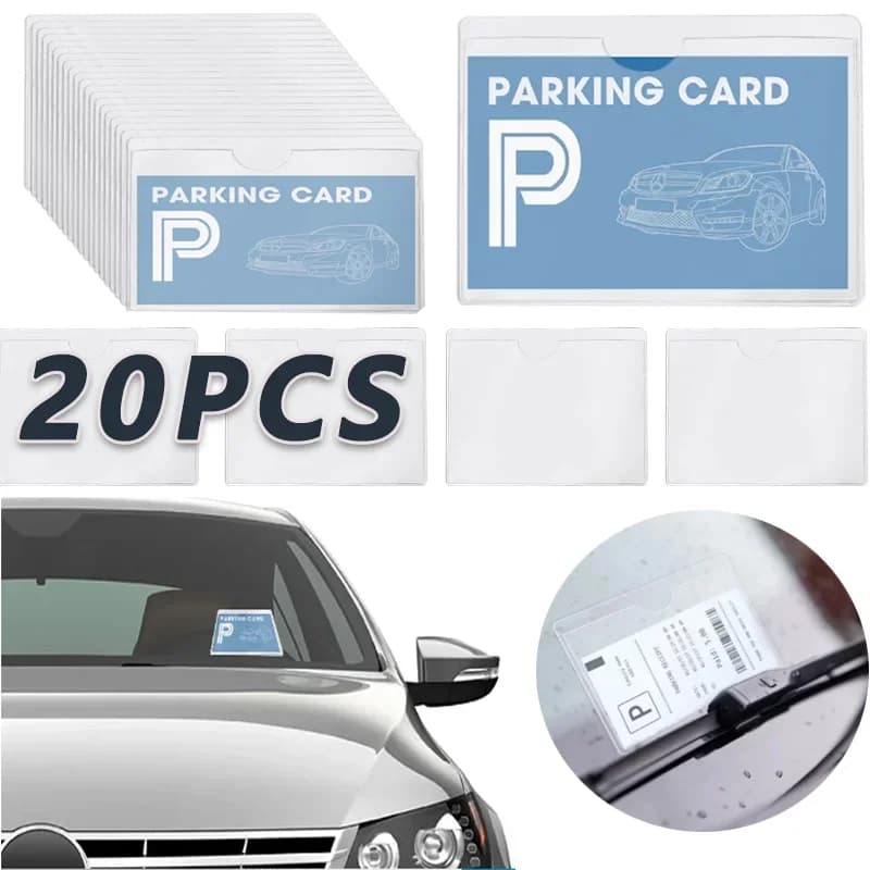 Porta Carte Trasparente in Plastica, Custodia per Carte, Tasca per Permesso di Parcheggio, Etichetta Adesiva Trasparente, Porta Scontrini, Porta Documenti