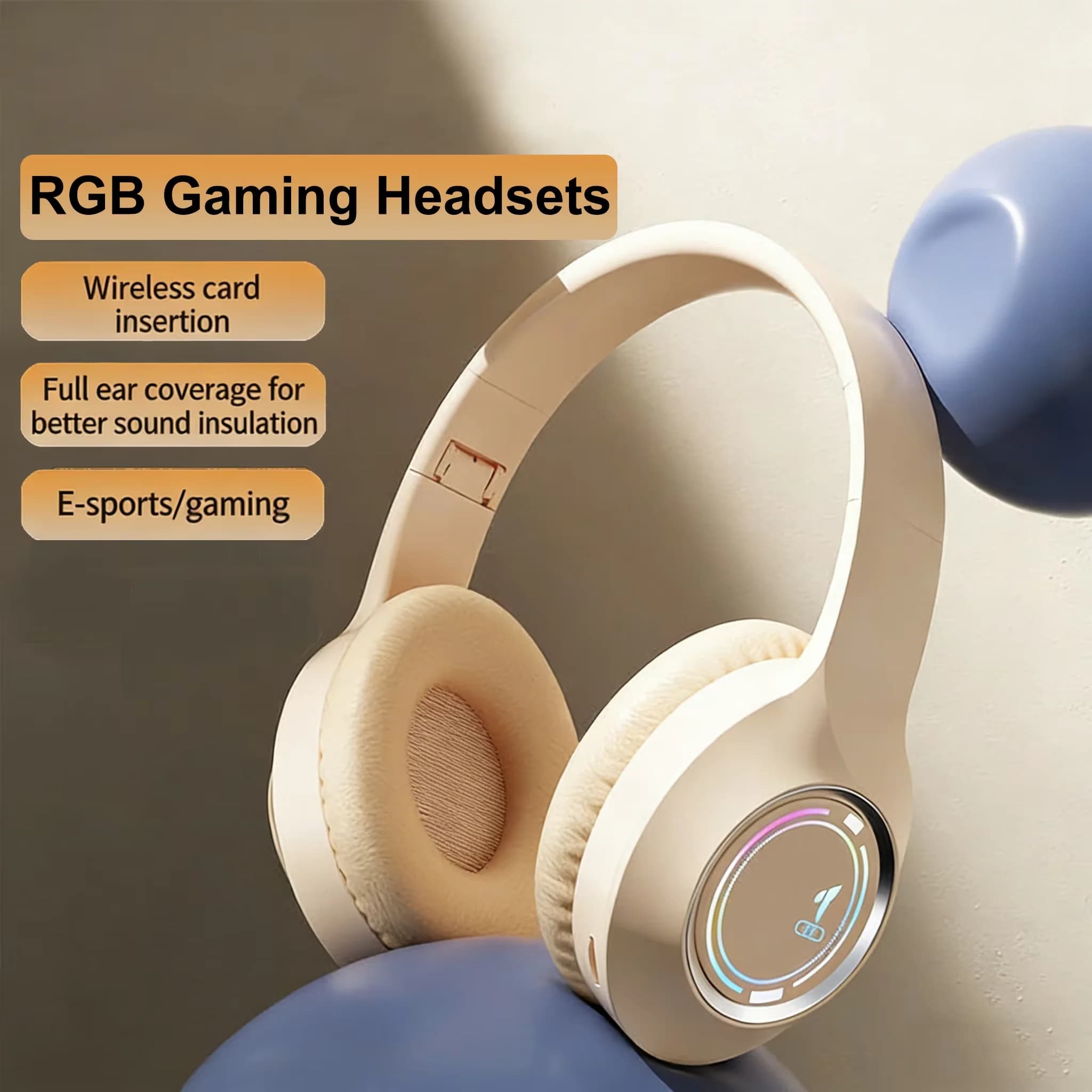KEBIDUMEI RGB Gaming Headphones 3.5 mm cable Headphones Bluetooth wireless HiFi Stereo with noise reduction Support for TF card