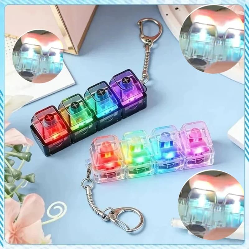 LED Keyboard Keychain ///Fidget Toy Crystal Clicker Sensory Toy for Stress Relief Keyboard Keychain Fidget Gadget for Adults Kid