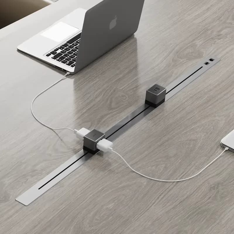 Modular Desk Power Track System with Multiple Outlets for Office Workstation Cable Management Embedded Socket Strip Under