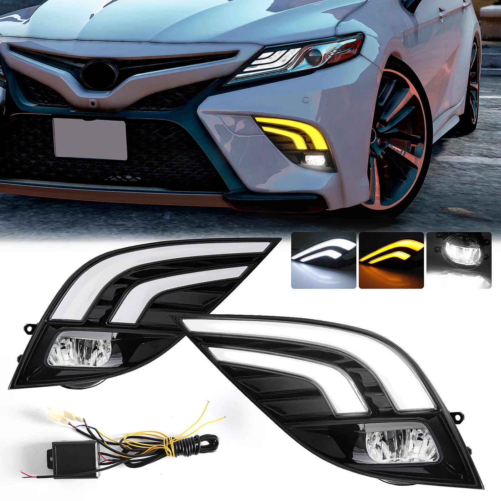 LED Fendinebbia di Montaggio Per Toyota Camry SE XSE 2018 2019 2020 Luci Diurne DRL Indicatori di direzione Fari Accessori Auto