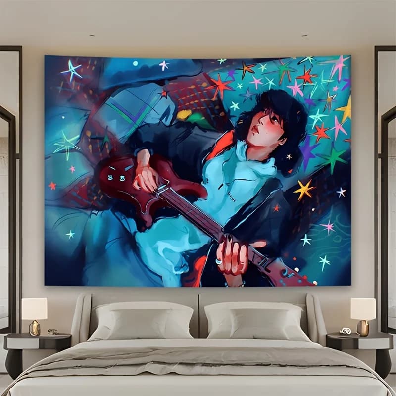 Large Anime Guitar Tapestry Wall Hanging Decor 150x300cm Bohemian Pop Culture Music Art Print for Bedroom Living Room