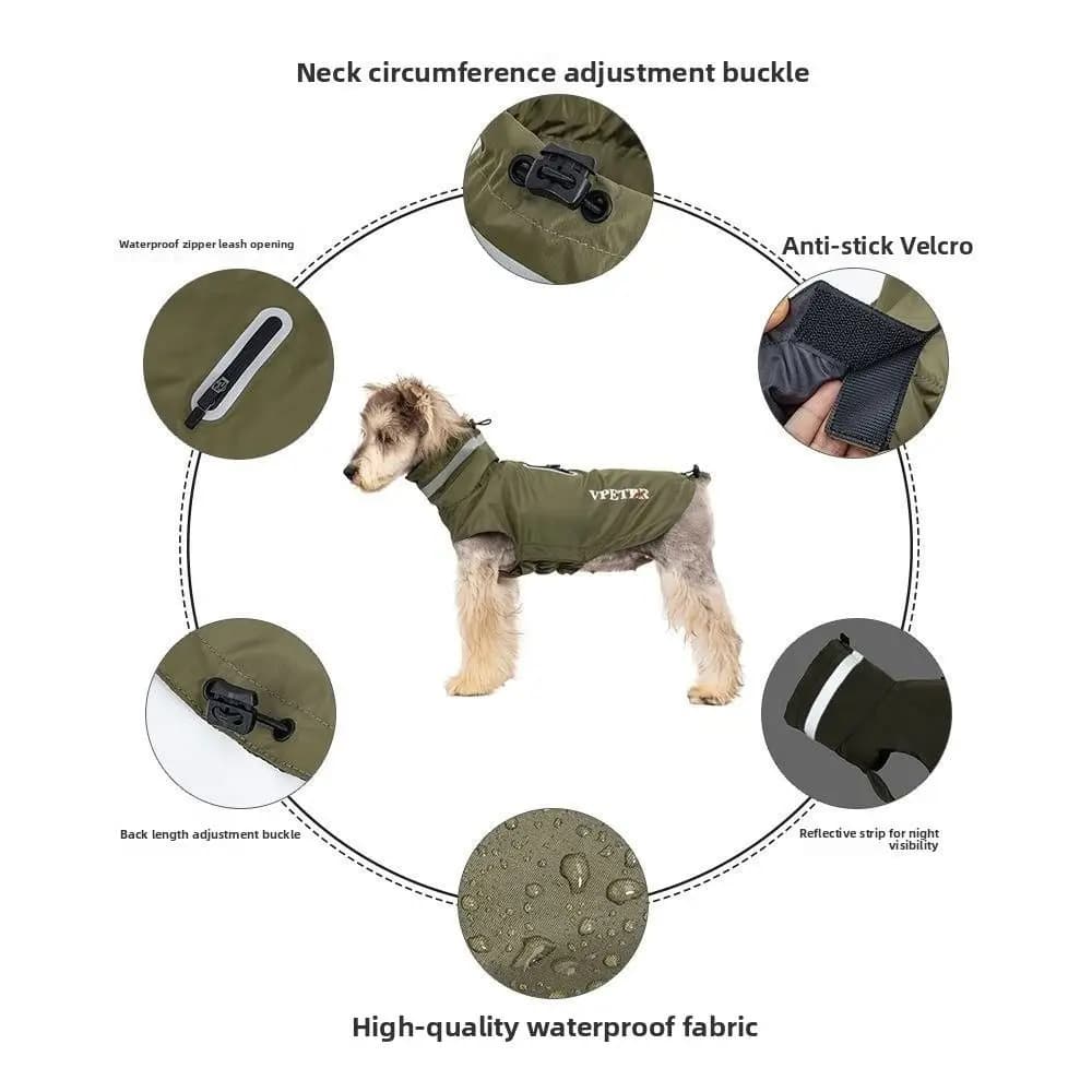 Impermeabile Regolabile per Cani alla Moda con Cinghie Riflettenti, Morbido Cappotto Antipioggia per Cani con Guinzaglio Integrato, Cappotto da Esterno per Animali Domestici
