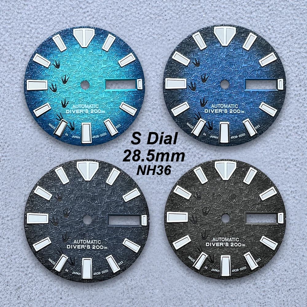 28.5mm Arrow S Dial Fit NH36/4R36 Automatic Movement C3 Green Luminous 3D Footprint Dual Calendar Watch Modification Accessories