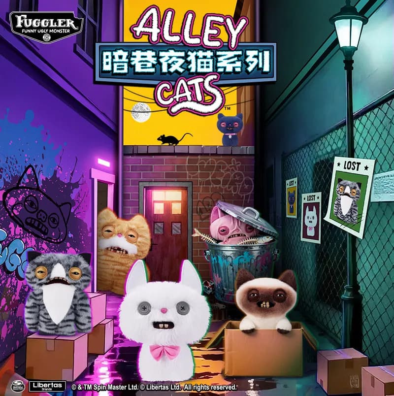 Originale Fuggler Peluche Dark Alley Night Cat Series Morbido Peluche Bambola Denti Mostro Brutto Simpatico Giocattolo Divertente Regalo di Compleanno per Bambini