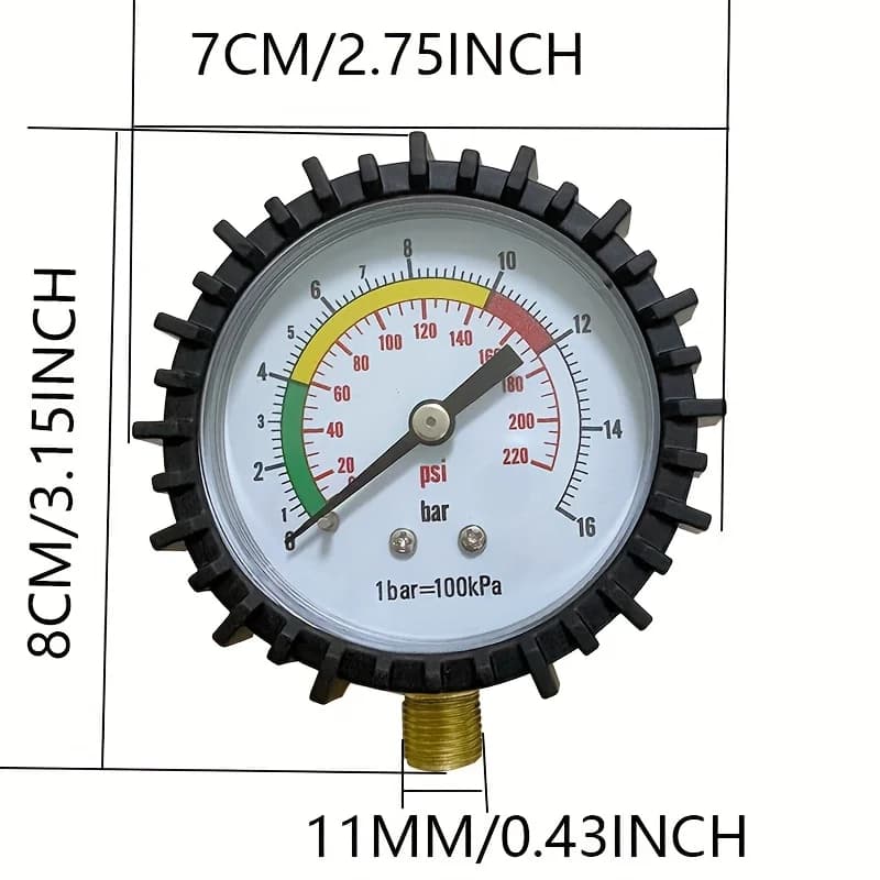 Manometro per pneumatici auto 0-220psi, strumento per la riparazione dei pneumatici, per pompa di gonfiaggio auto, diametro del filetto 11mm 13mm per la misurazione