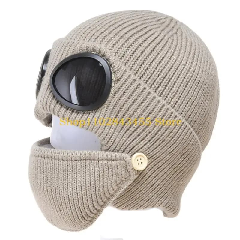 49MC 2 Pezzi Occhiali Invernali con Risvolto Beanie Cappello Maschera per la Bocca Set Maglia Antivento Paraorecchie Berretto il