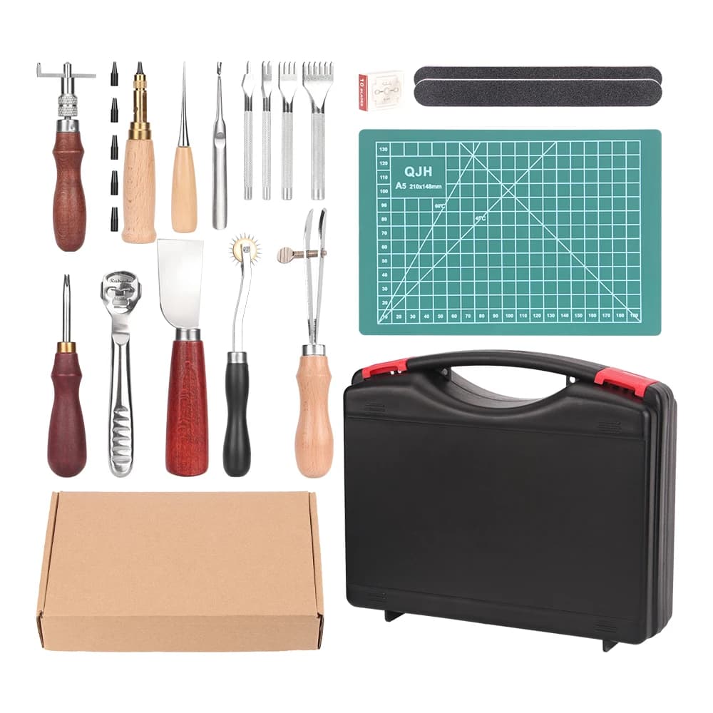 1Set Leather Working Tools Kit Leather Craft Tools Storage Bag Engraving Punching Sewing Stamping Tools