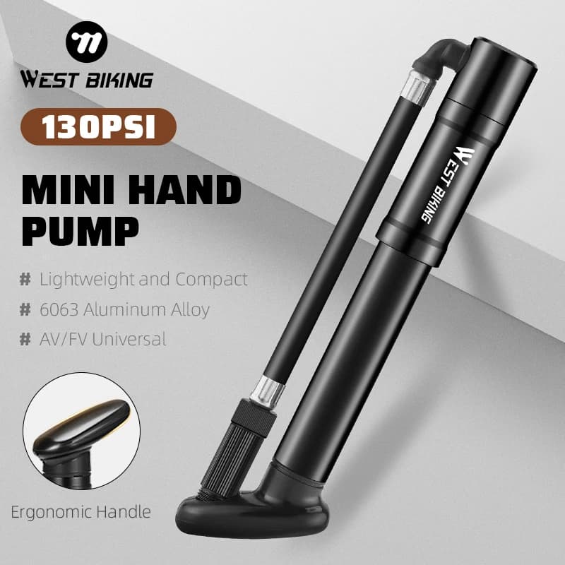 WEST BIKING Hand Bike Pump 130PSI High Pressure Portable Bicycle Tire Inflator Mini Hand Air Pump for MTB Road Bike Motorcycle