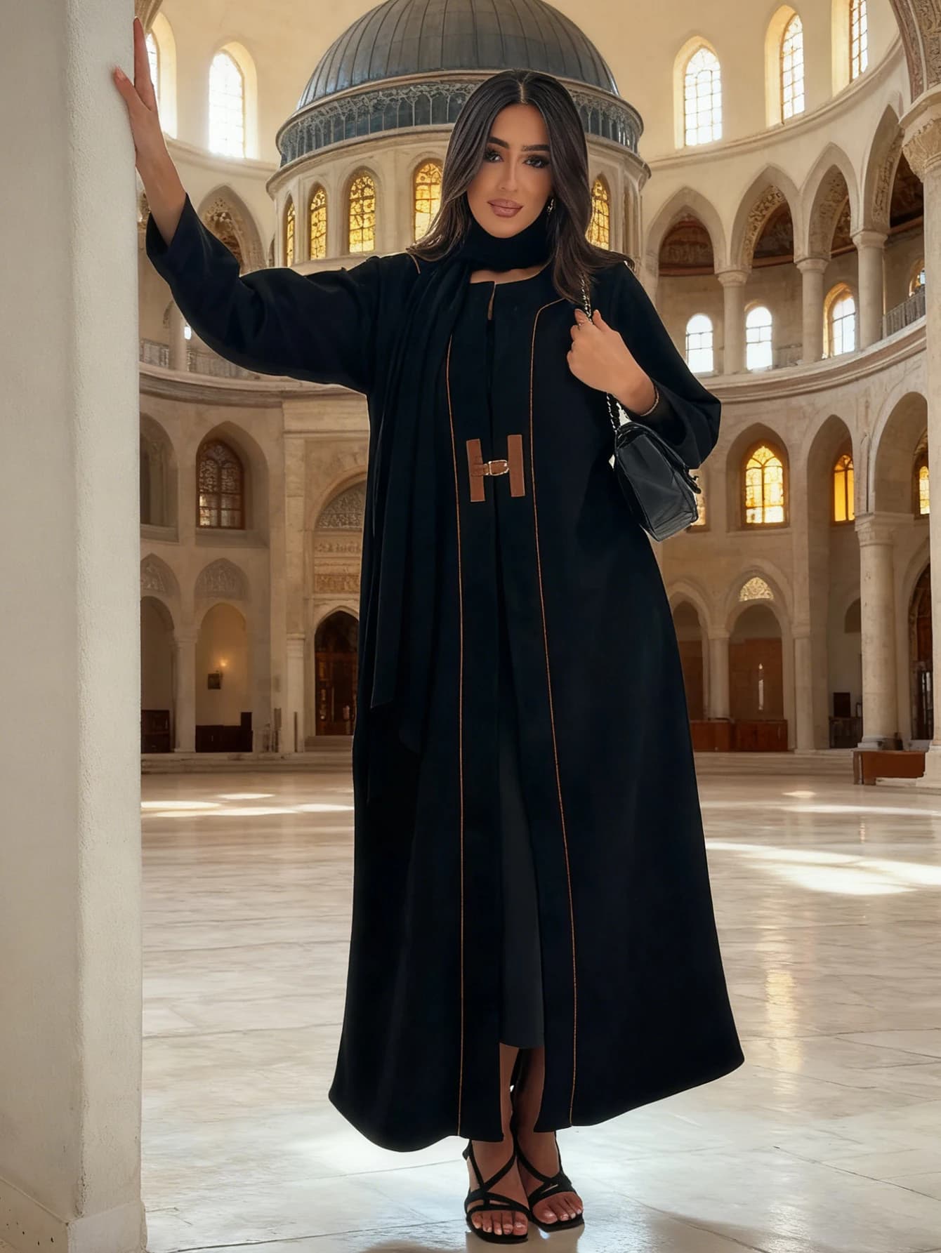 One Piece Dubai Elegant Black Abaya Open for Muslim Women -2026 Leather Fashion with Long Abaya Fashion Islamic Modesto