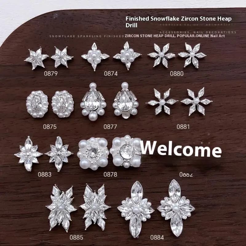 5 pieces snowflake flower zircone pearl crystals rhinestones jewelry christmas flash decorations for artistic nails accessories nail pendants
