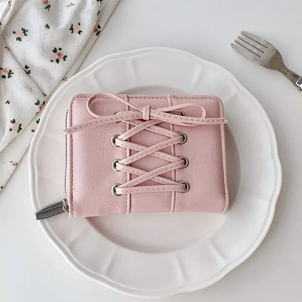 Minimalist Style Bow Short Wallet Large Capacity Multi-Functional Card Bag Zipper Coin Purse Women Girl