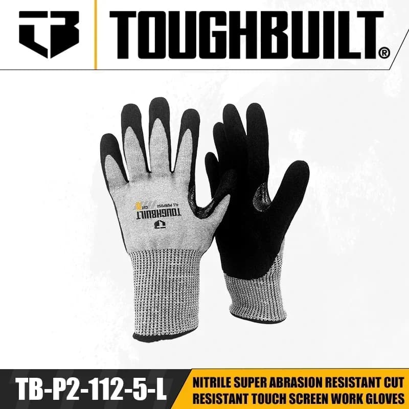 TOUGHBUILT TB-P2-112-5-L Guanti da lavoro touch screen resistenti all'abrasione super resistenti all'abrasione in nitrile Protezione delle mani