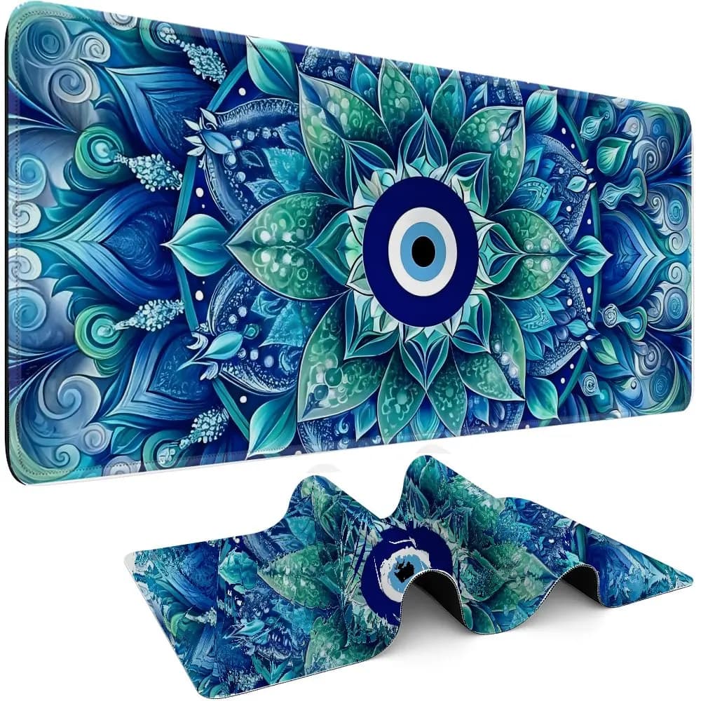 Tappetino da scrivania grande Evil Eye Mandala con base in gomma antiscivolo, tappetino per mouse da gaming per postazione ufficio