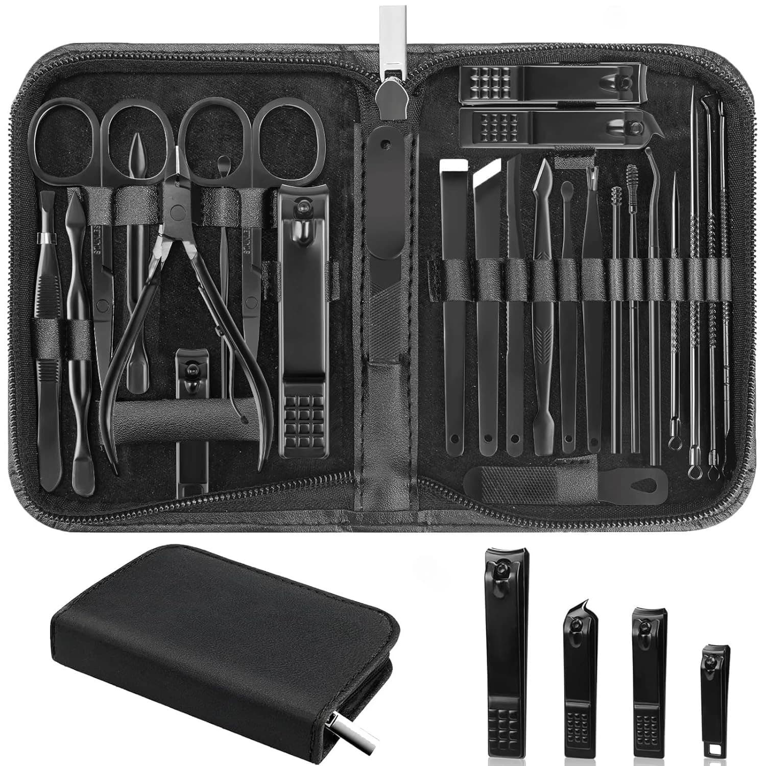 Set di Tagliaunghie 26 Pezzi, Kit Manicure e Pedicure in Acciaio Inossidabile, Tagliaunghie per Mani e Piedi, Strumenti per la Cura delle Unghie