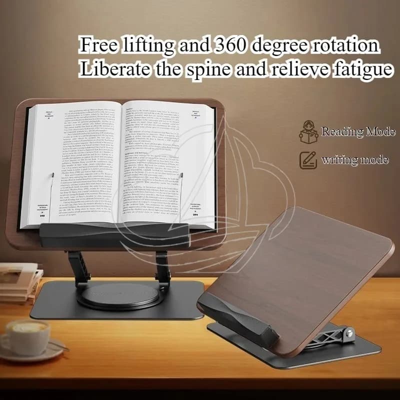 Supporto Girevole per Lettura con Effetto Legno, Porta Libri Multifunzionale Regolabile in Altezza per Laptop