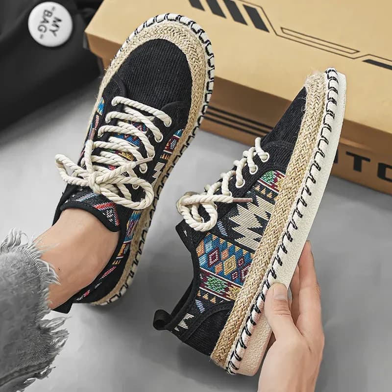 Scarpe da uomo in tela stile etnico, estive, traspiranti, da pescatore, comode, piatte, casual, espadrillas, zapatos hombre