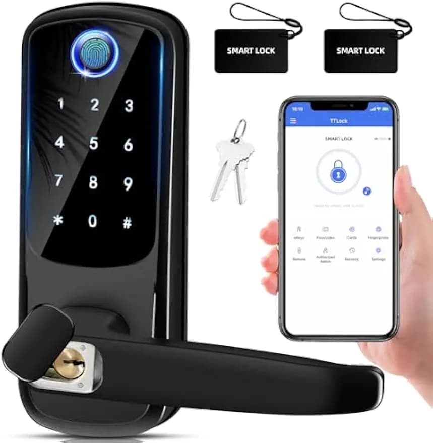 Serratura intelligente per porta d'ingresso senza chiave con impronta digitale, tastiera e controllo app per la sicurezza domestica