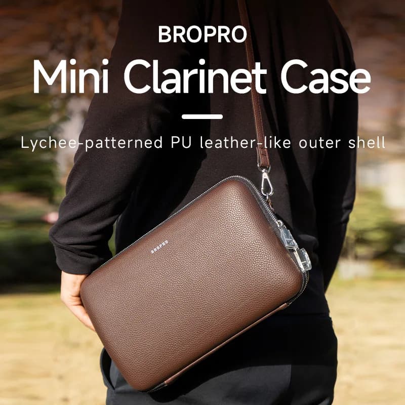 Bropro B-Flat Leather Shoulder Bag for Clarinet Portable Backpack Music Tool Bag