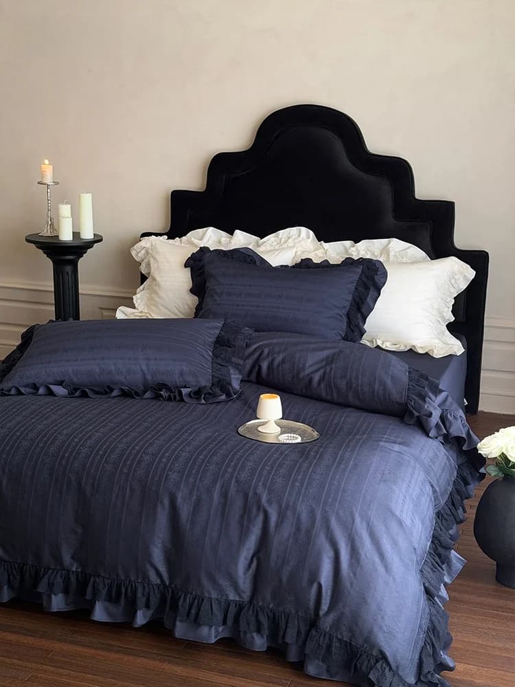 Pure Cotton Floral Embroidery Bedding Set 4pcs Princess Style Forest System Lace Trim Bed Sheet Skin-friendly Bedding