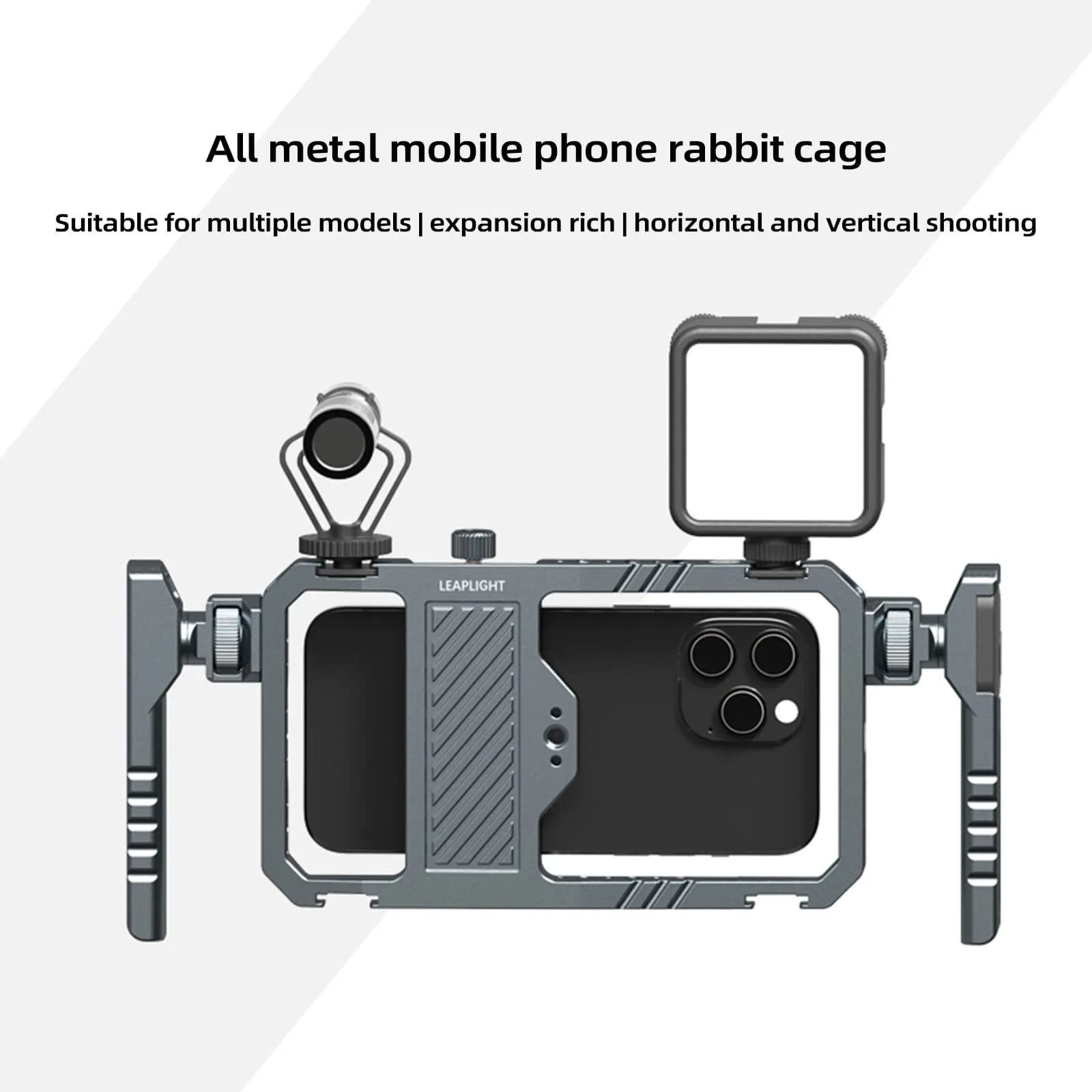 LEAPLIGHT Gabbia Universale per Telefono con Supporto di Espansione, Impugnatura per Fotocamera e Assistente Bluetooth per Fotografia con iPhone e Android