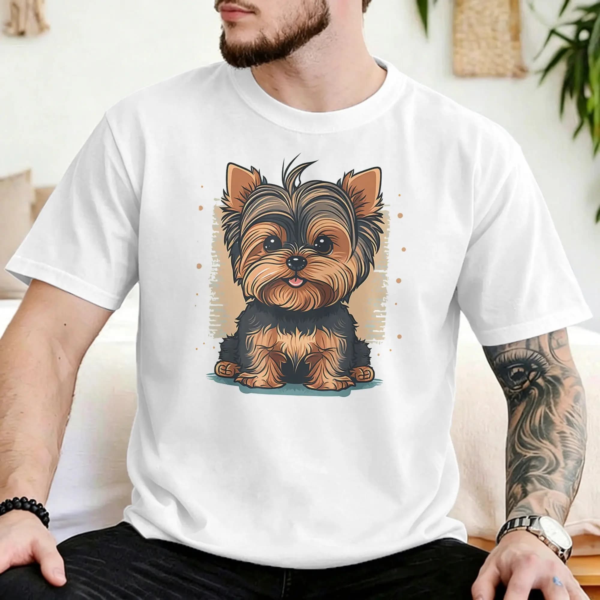 T-shirt casual divertente con cane Yorkshire Terrier, da uomo e da donna, con colletto rotondo, in puro cotone, maglietta con simpatico cucciolo, taglie forti