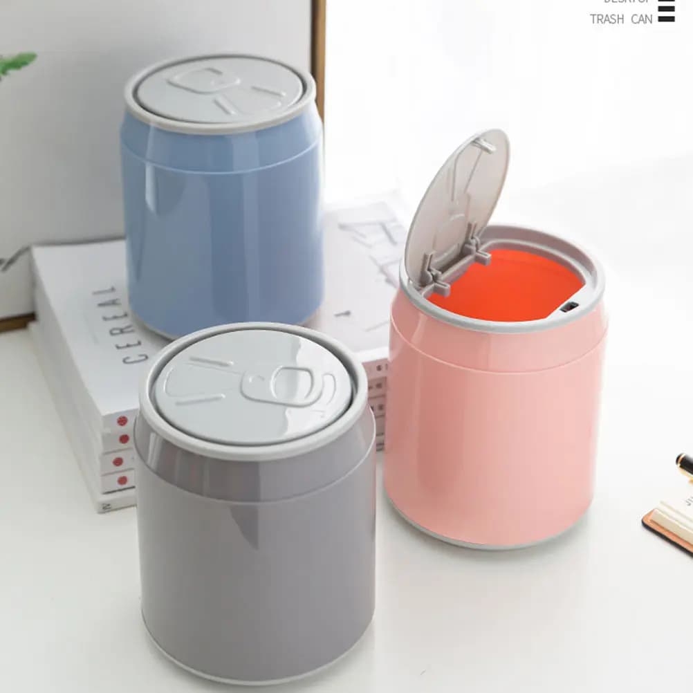Mini Desktop Trash Can with Lid Elegant Small Plastic Wastebasket for Office Desk Bedroom Countertop Garbage Bin Daily Use