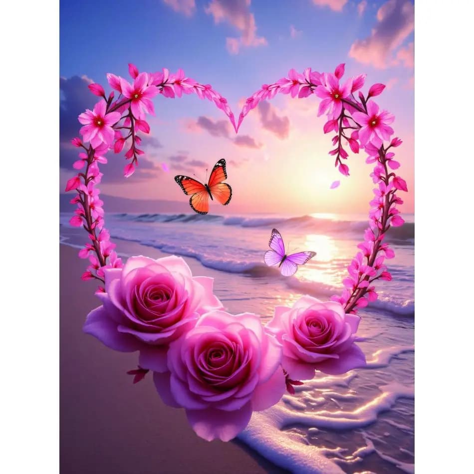 RUOPOTY 5d Diamond Painting Seaside Pink Rose Kits For Adults Handiwork Art Diamond Painting For Adults Flower Full Round Paint