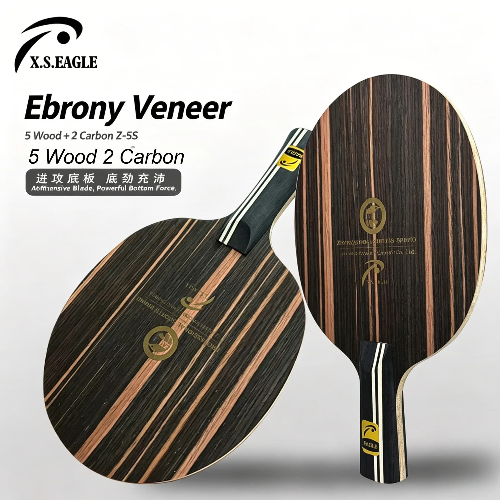 EAGLE-Z-5S 5 Legni 2 Carbonio Telaio per Racchetta da Ping Pong in Ebano FL/CS Tipo Offensivo Racchetta da Tennis da Tavolo